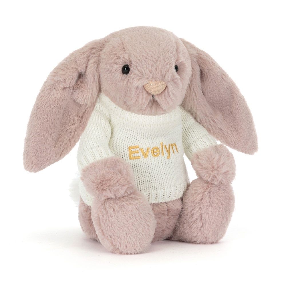 Bashful Luxe Bunny Rosa with Personalised Cream Jumper