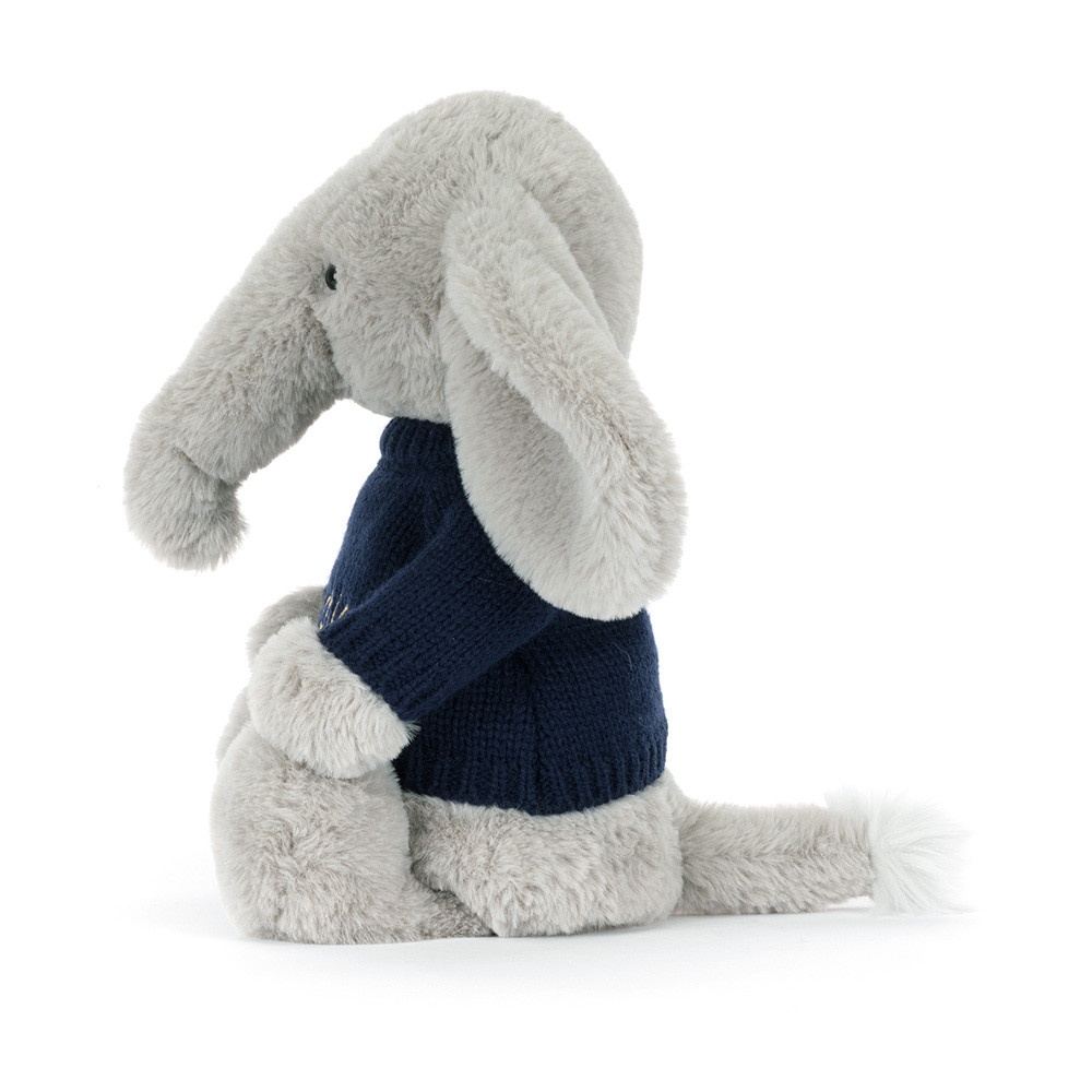 Alternative view of Bashful Luxe Elephant Thuddeus with Personalised Navy Jumper