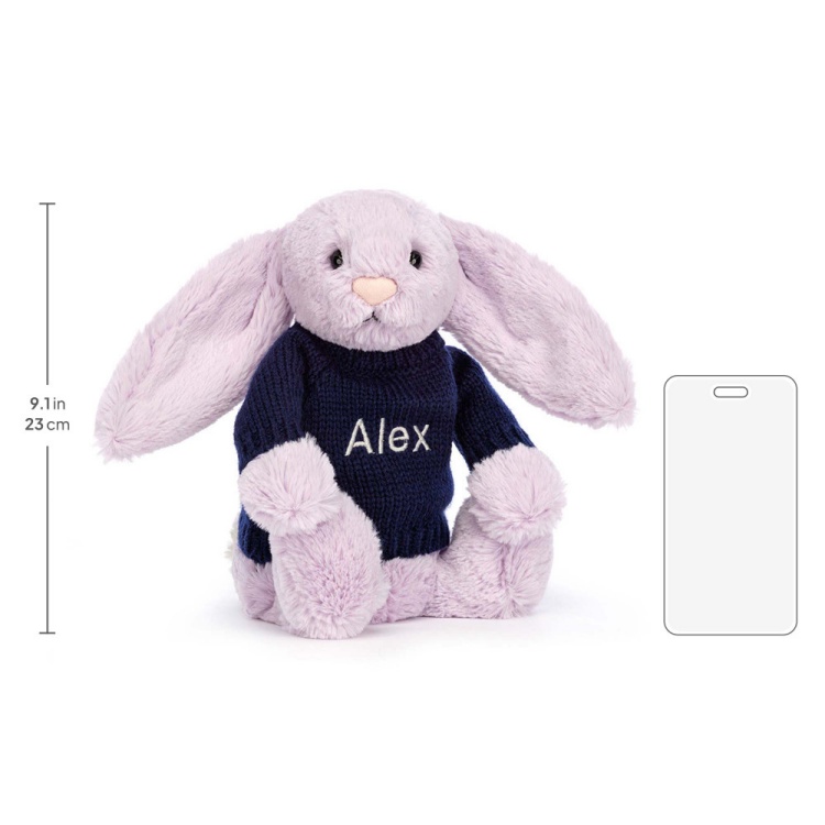 Bashful Lilac Bunny with Personalised Navy Jumper - Image 5