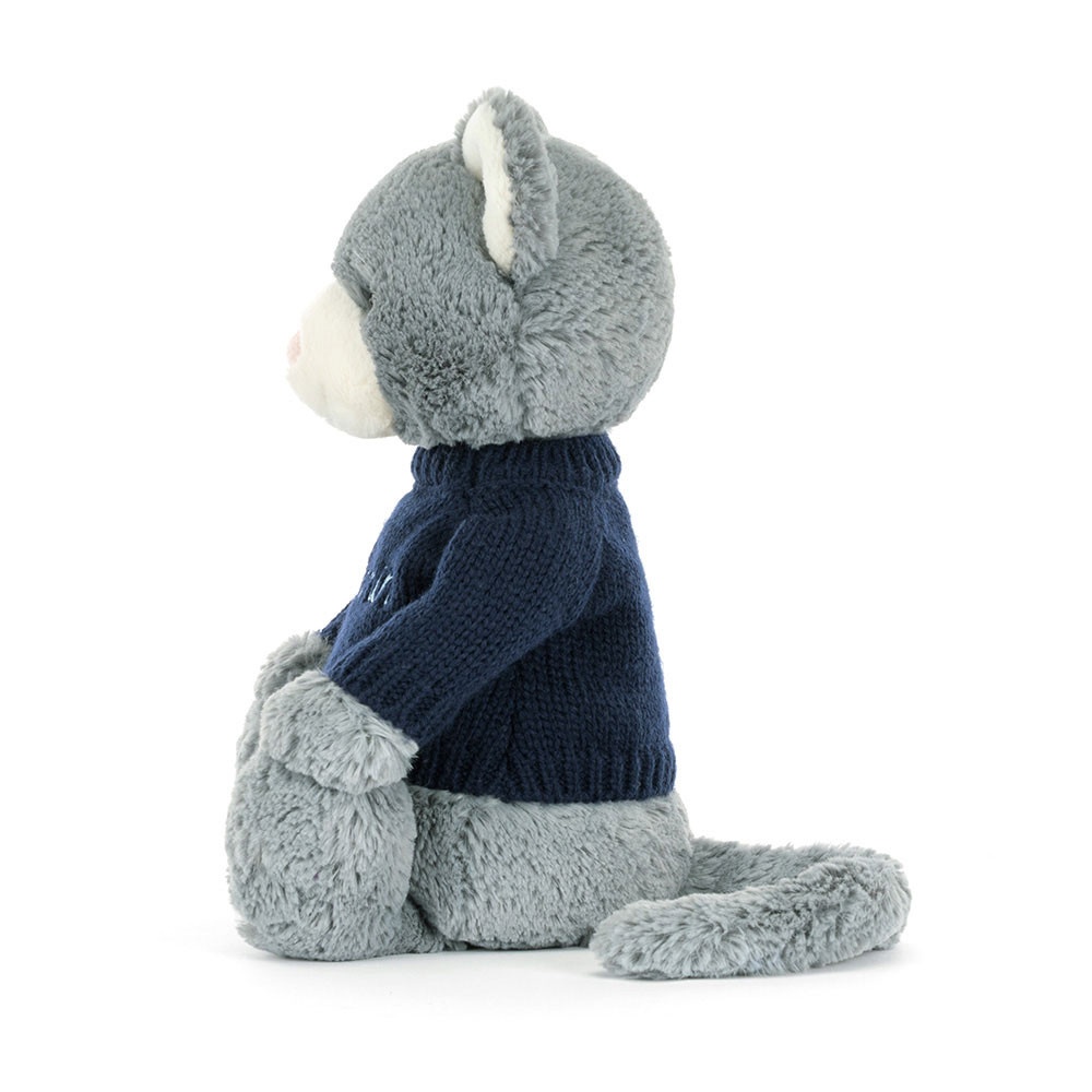 Alternative view of Bashful Kitten with Personalised Navy Jumper