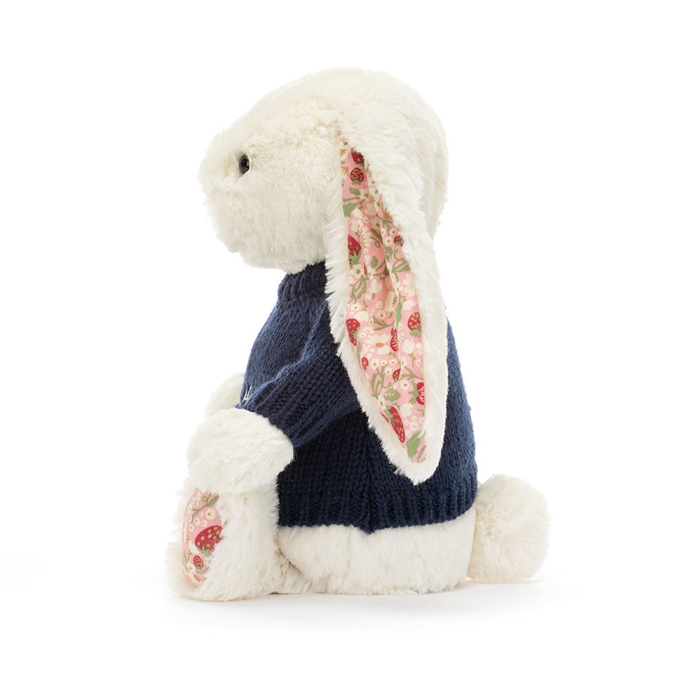 Blossom Cream Bunny 'Berry' with Personalised Navy Jumper - Image 3