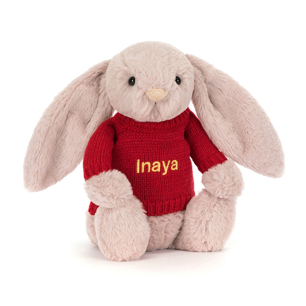 Bashful Luxe Bunny Rosa with Personalised Red Jumper