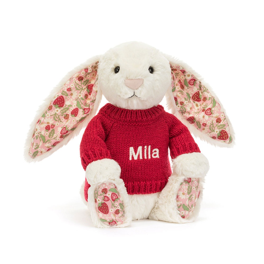 Blossom Cream Bunny 'Berry' with Personalised Red Jumper