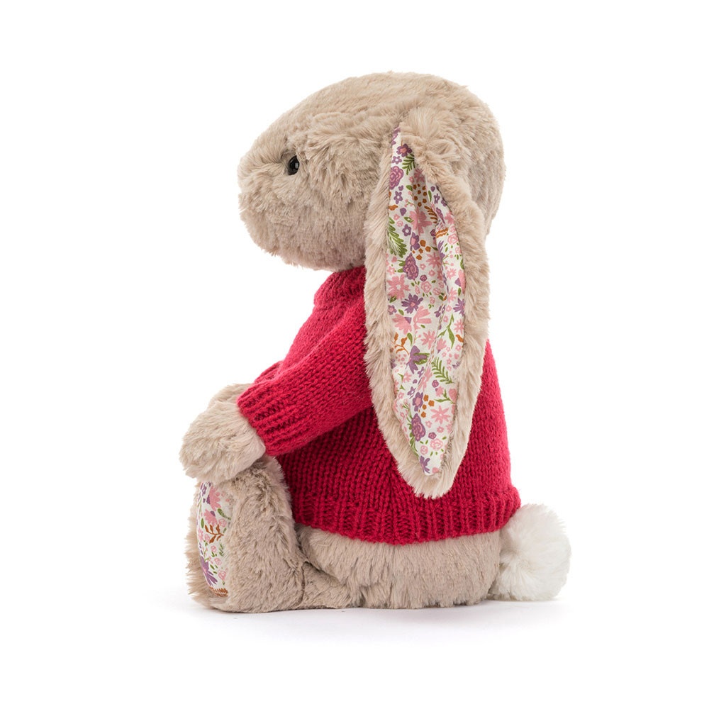 Blossom Beige Bunny 'Petal' with Personalised Red Jumper - Image 3
