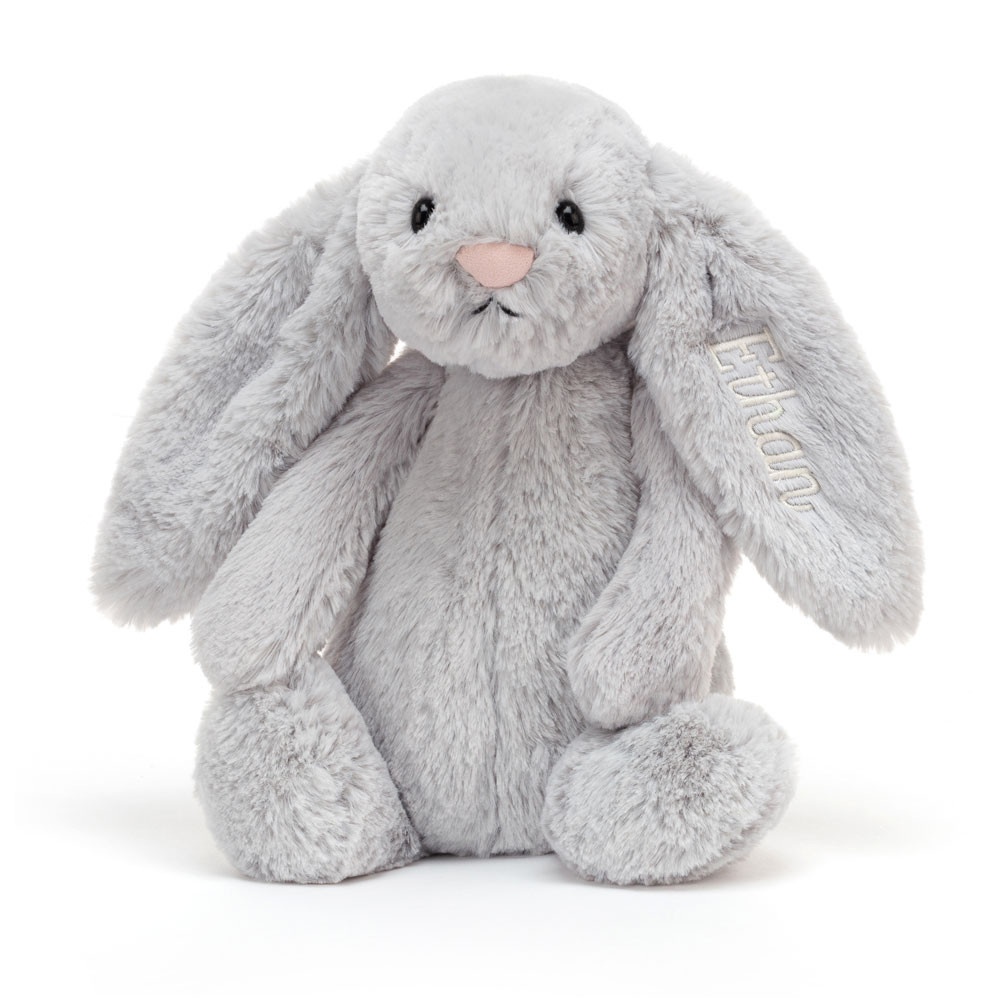 Personalised Bashful Silver Bunny Medium